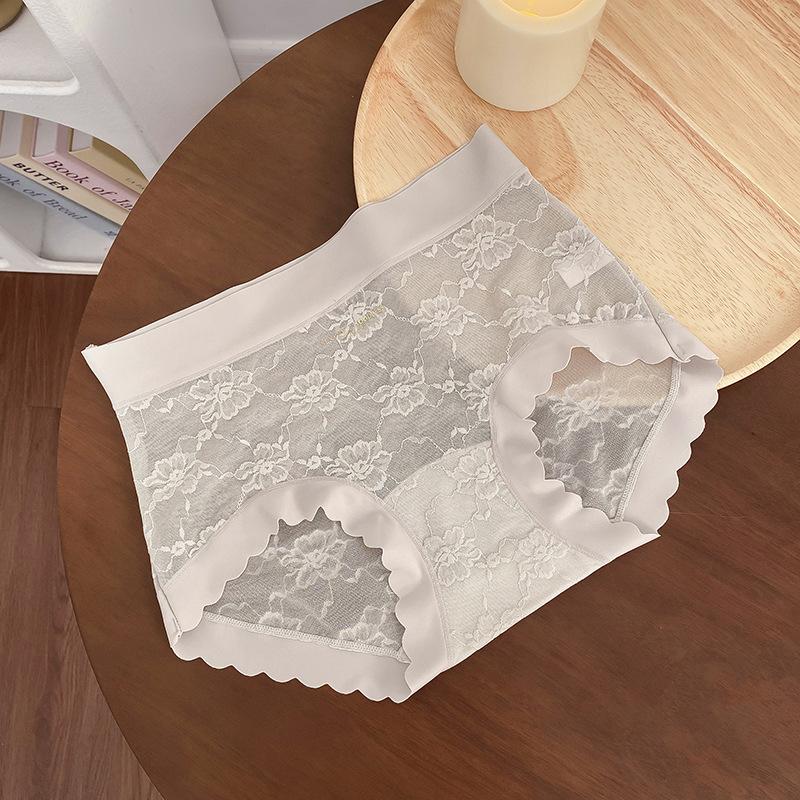 Damen Sommer Reiner Spitzenjacquard Blasennetz Wickel Hüfte Haut 10A Antibakterischer Schritt Taille Dreieck Slips