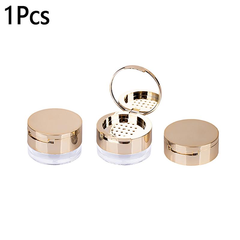 6G Gold Portable Cosmetic Flour Plastic Box Empty Loose Flour Pot With Sieve Travel Makeup Jar Sifter Container With Puff