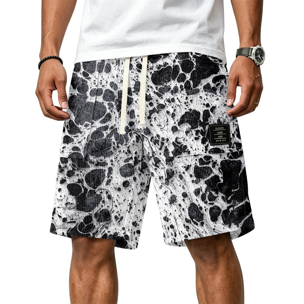 Men Casual Corduroy Drawstring Shorts Gradient Pattern Elastic Waistband Comfortable Fit Suitable for Everyday Wear