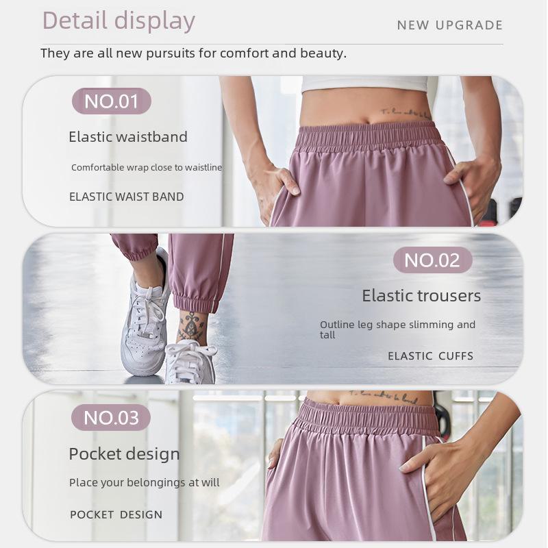 Juyitang Women's High-Waist Striped Yoga Leggings - Summer Slim Fit Nine-Point Running Pants