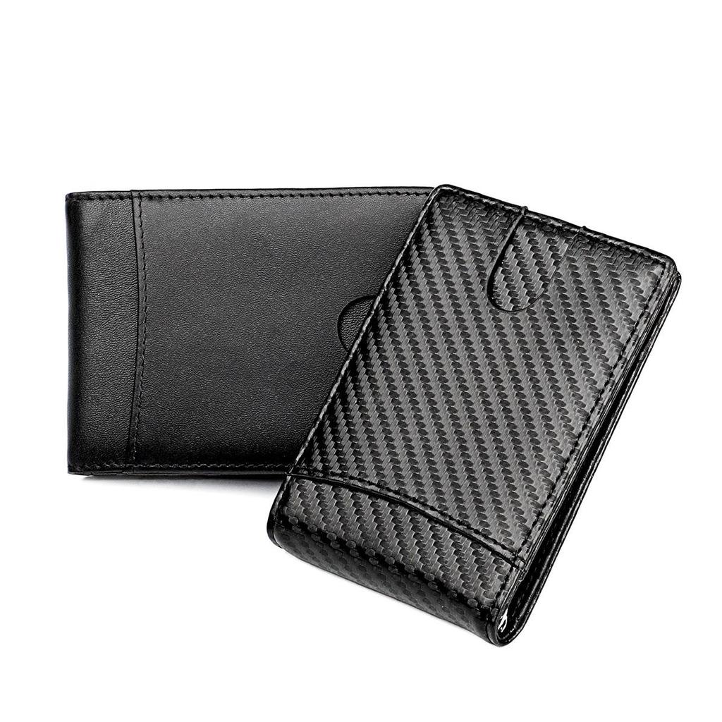 Men's Carbon Fiber Pattern RFID Short Wallet with Front Pocket Dollar Clip