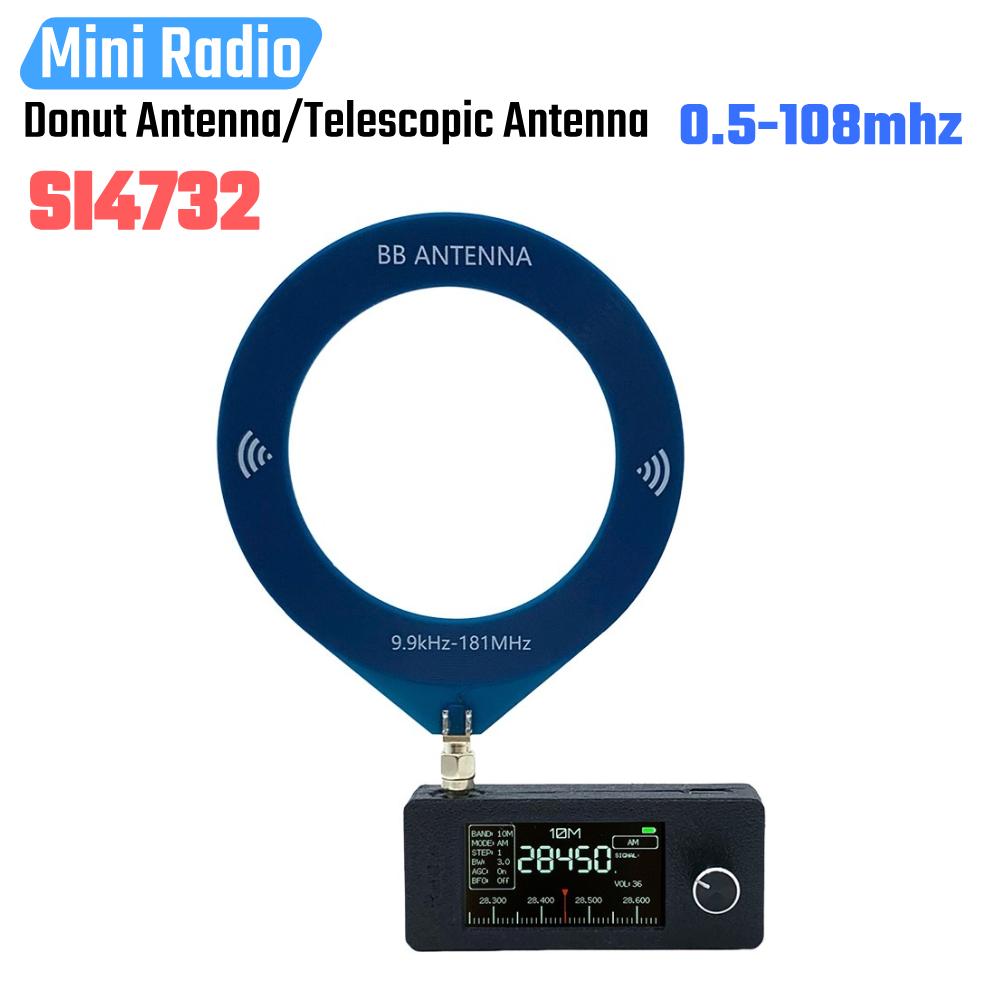 HF SW MW VHF Radio with Ring Antenna SI4732 0.5-108mhz Pocket Mini Radio LSB USB AM FM FM/AM Radio 1.9inch IPS Screen