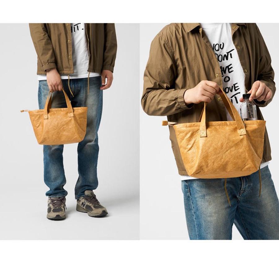Vintage commuter kraft paper women's underarm bag small soild color Tote bag washable new simple ins style zip purse handbags