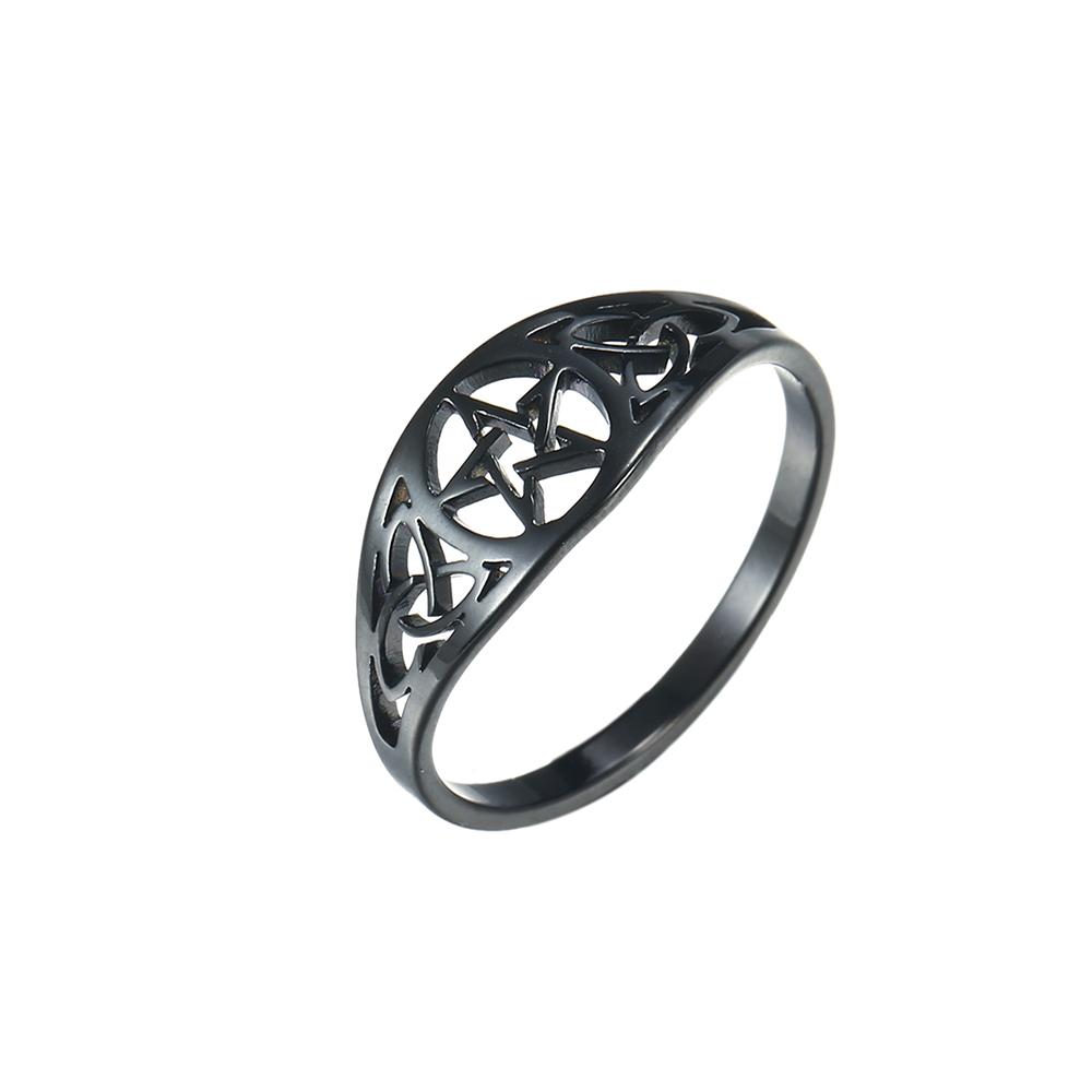 LIKGREAT Gothic Celtics Knot Pentagram Ring Women Men Stainless Steel Supernatural Wicca Amulet Rings Couple Witch Jewelry Gifts