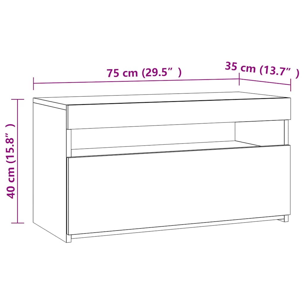 TV Stand with LED Lights Smoked Oak 75 x 35 x 40 cm