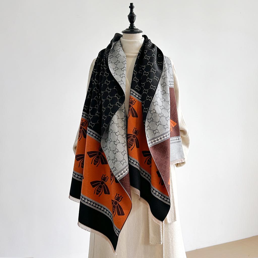 New Brand Elegance Two-Sided Print Scarf Soft Warm Fringe Pashmina Shawl Autumn and Winter Outdoor Coldproof Windproof Blanket