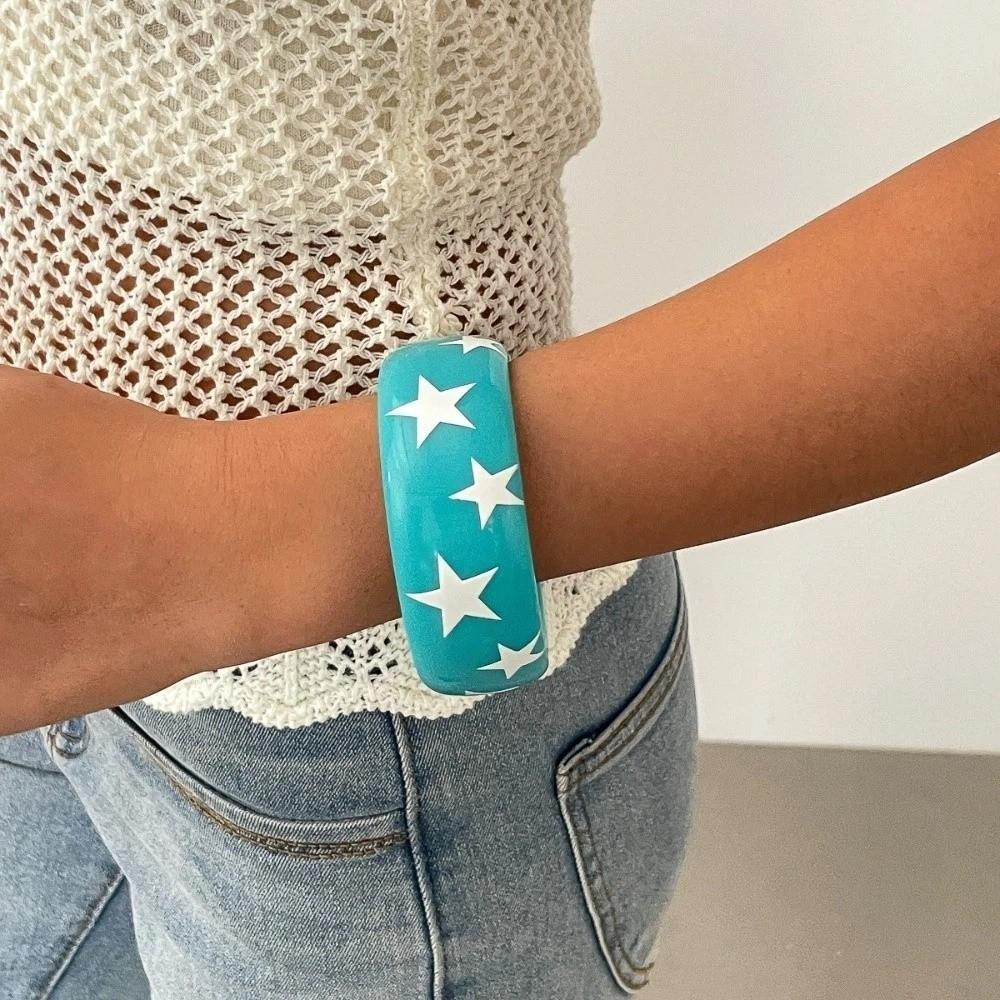 Korean Ins Star Wide Bracelet Resin Pentagram Hand Ring Exaggerated Y2k Star Bangle Decoration