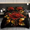 3Pcs Luxurious Golden Rose Duvet Cover Set - Includes 1 Duvet Cover & 2 Pillowcases Breathable Polyester
