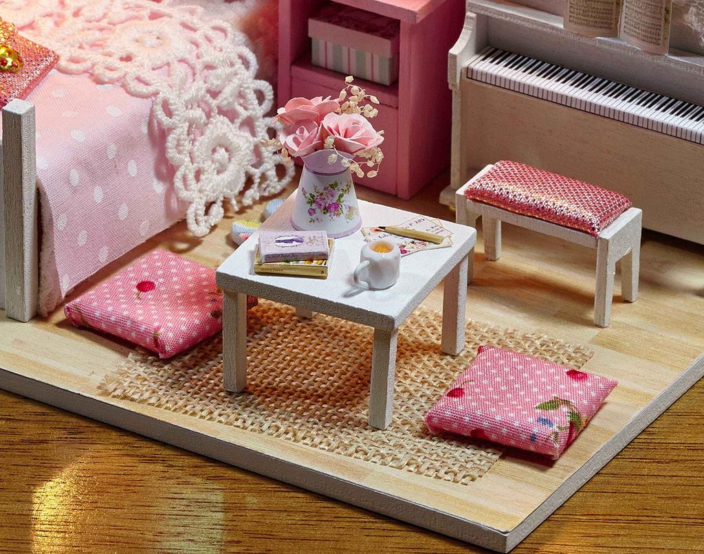 DIY Wooden Dollhouse with LED and Dustproof Handmade Miniature Model Kit for Decorative Gift Cover, Beginners, (Sunshine Princess)
