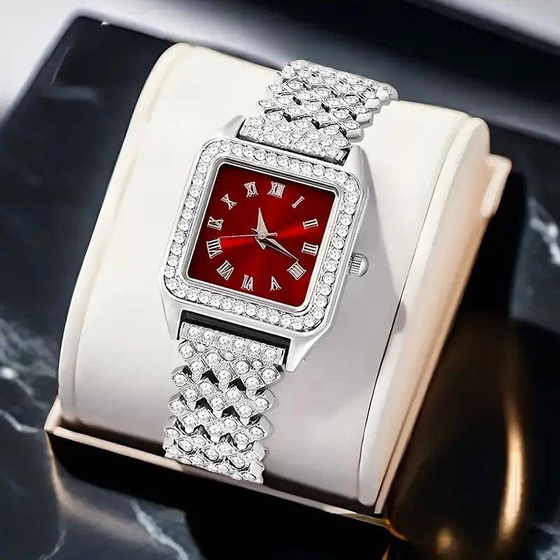 

1/5pcs Women Luxury Quartz Watch Roman Digital Dial Clock Women s Fashion Business Wristwatches Leisure Jewelry Set Accessories червоний