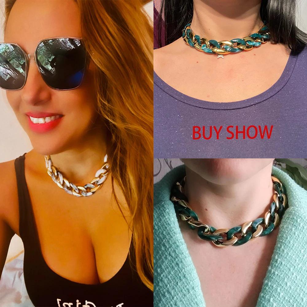 Colorful European Cuban Chain Necklace - Rainbow Punk Acrylic Design