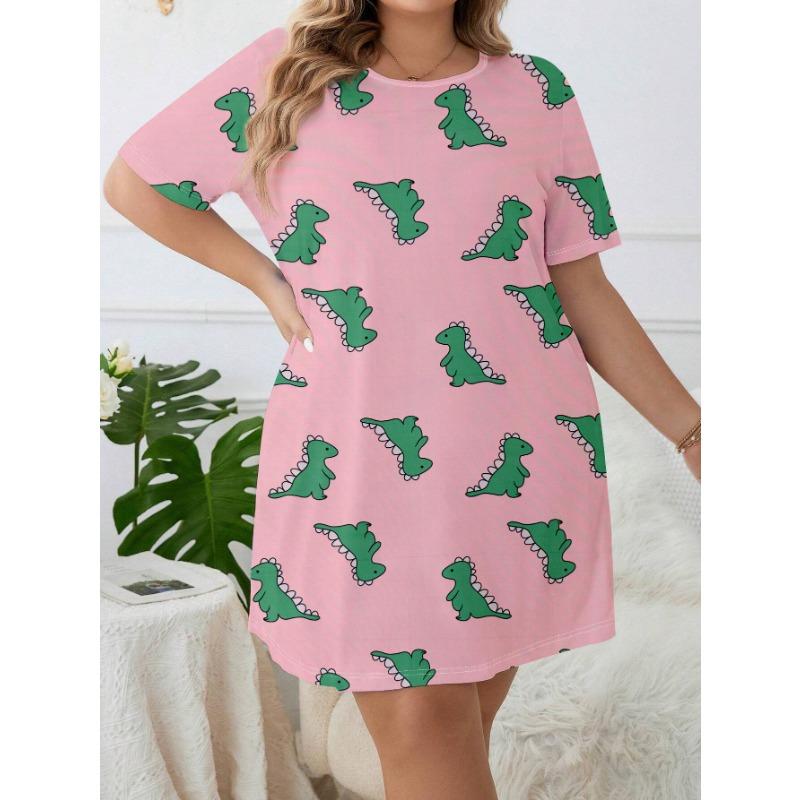 

Летняя женская домашняя одежда больших размеров, ночная рубашка с принтом динозавра, удобное повседневное сексуальное платье с короткими рукавами 3XL разноцветный
