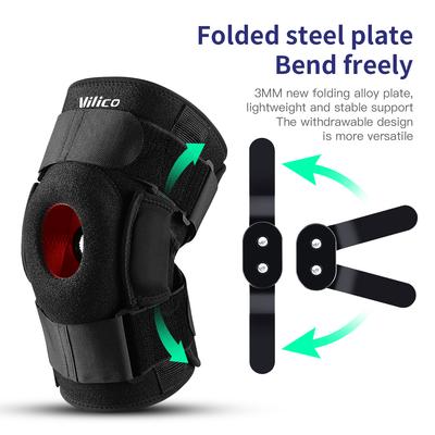 Durable And Safe 1Pcs Professional Sports Safety Knee Support Brace Patella Knee Pads Hole Sports With Metal Plate Black