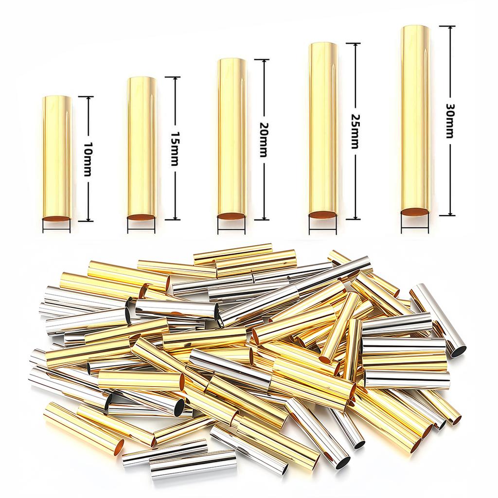 50/100PCS Copper Hollow Tube Spacer Beads Connectors Straight Bead for DIY Bracelet Necklace Jewelry Making Finding Accessories