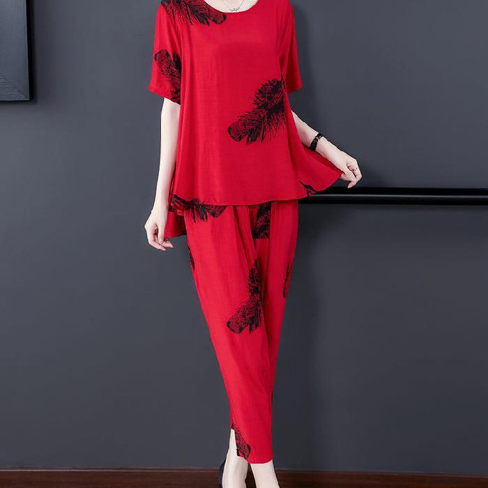 Suit Women's Summer Trendy Short-sleeved Plus Size Women's Casual Harem Pants Slimming Two-piece Set