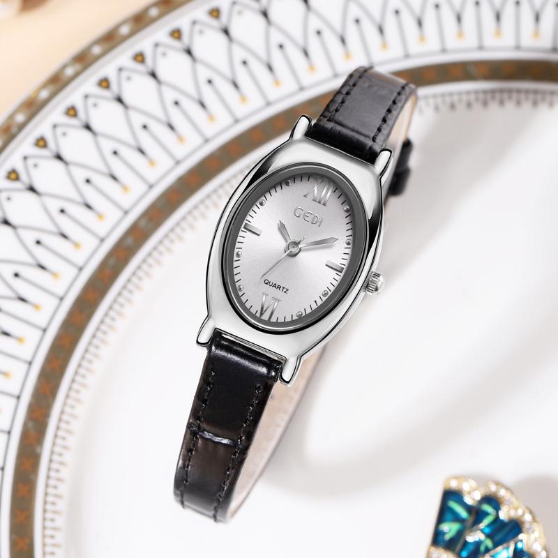 High-Value Leather Women'S Watch, Exquisite Oval High-End Quartz Watch, Guangzhou Women'S Waterproof Watch