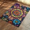 Flannel Thickness 0.47inch - 1pc Multicolor Mandala Door Mat, Black Base with Vibrant Symmetrical Pattern, Absorbent and Non-Sli