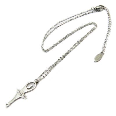 [P4299] - Ocelový náhrdelník 'Baletky' stříbrný - 25x10 mm