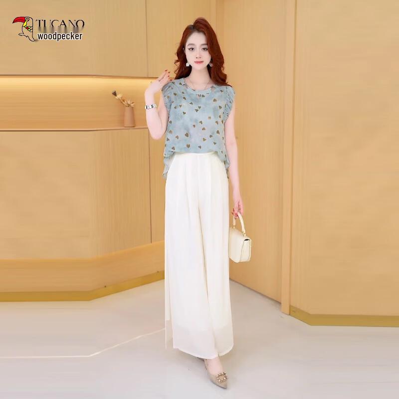 

Woodpecker Women s Casual Wide-Leg Pants Two-Piece Set 2XL
