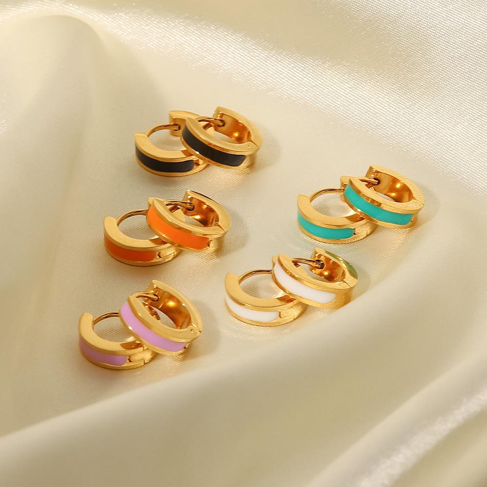 CARLIDANA Premium Ins Style 18K Gold Plated Mini Hoop Earrings Non-fading Stainless Steel Enamel Earrings For Ladies Women
