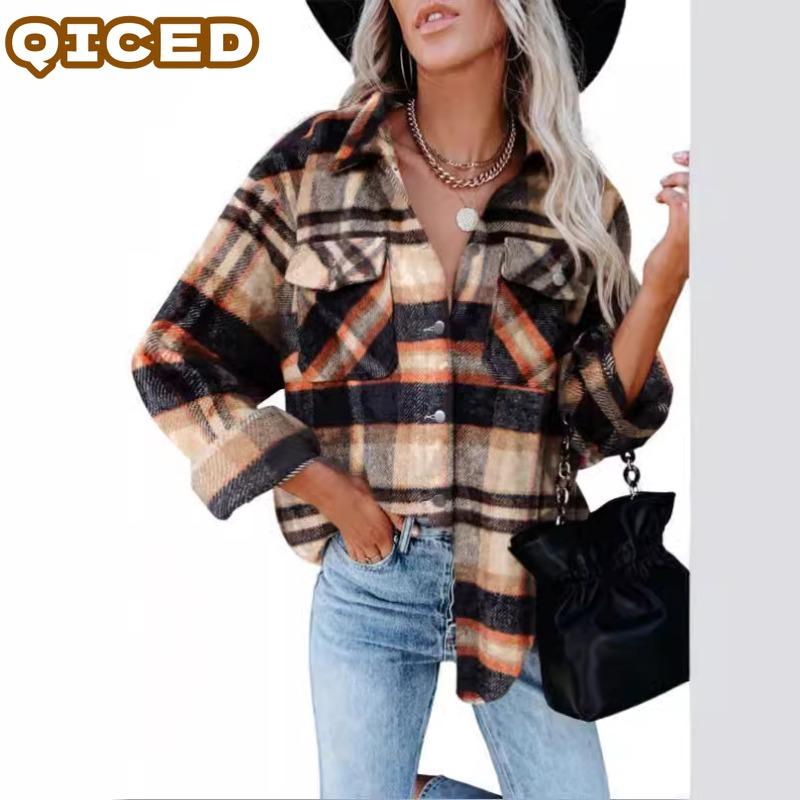 QICED Women's Vintage Casual Autumn Winter Long Sleeve POLO Neck Jackets & Coats Unique design