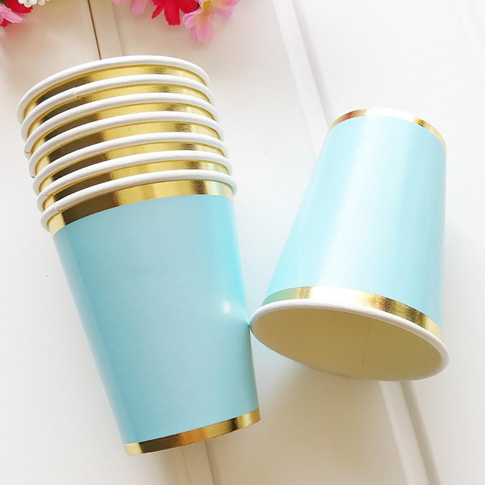 

Чистые синие бумажные стаканчики, тарелки с бронзировкой, одноразовая бумажная посуда для вечеринки, тарелки для торта, чашки, свадьба, день рождения, банкет, пикник, десертный декор Cups