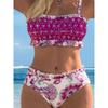 Womens High Elasticity Floral Print Bikini Set With Padded Cups No Underwire Triangle Bottom Backless Design Beach Pool