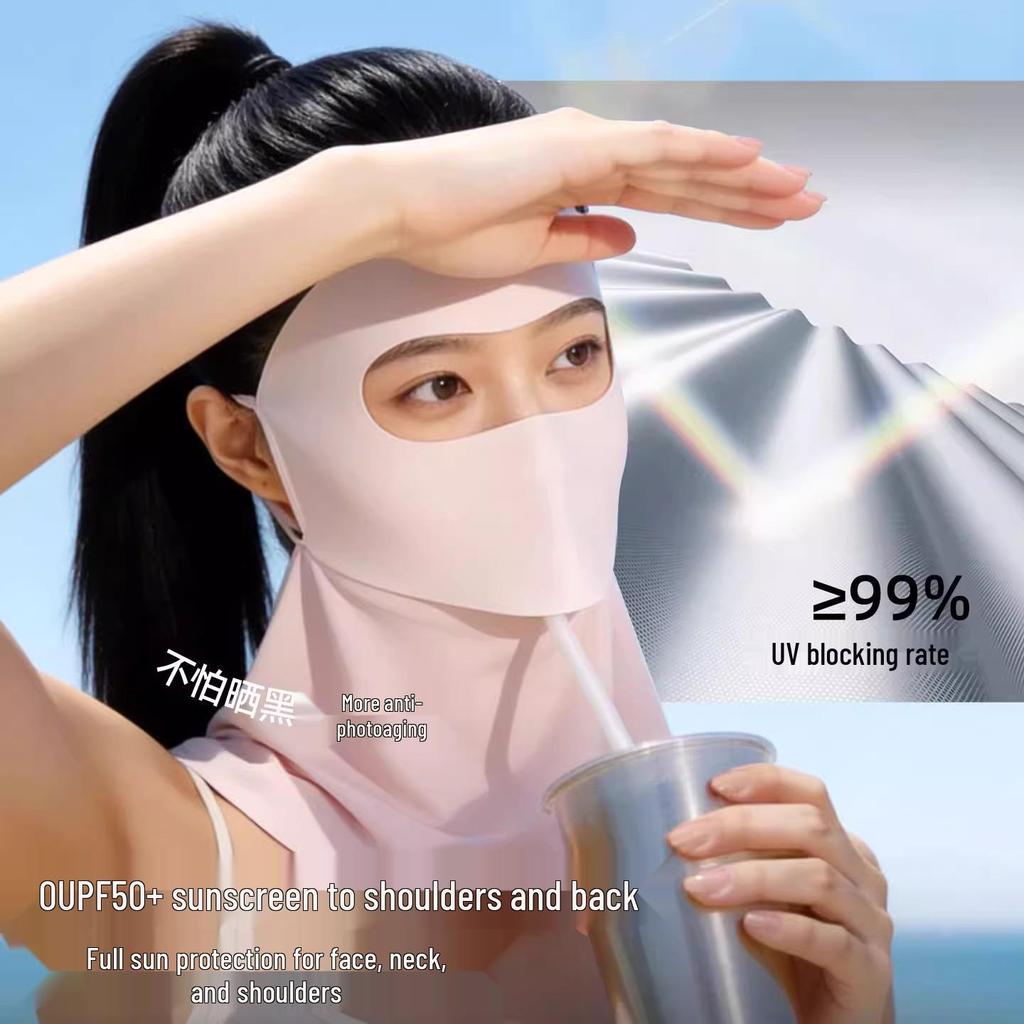 Damen UV-Schutz Gesichtsmaske: Eis-Seide, Atmungsaktiv, Sonnenschutz, Hohe Optik, Augenecken-Schutz