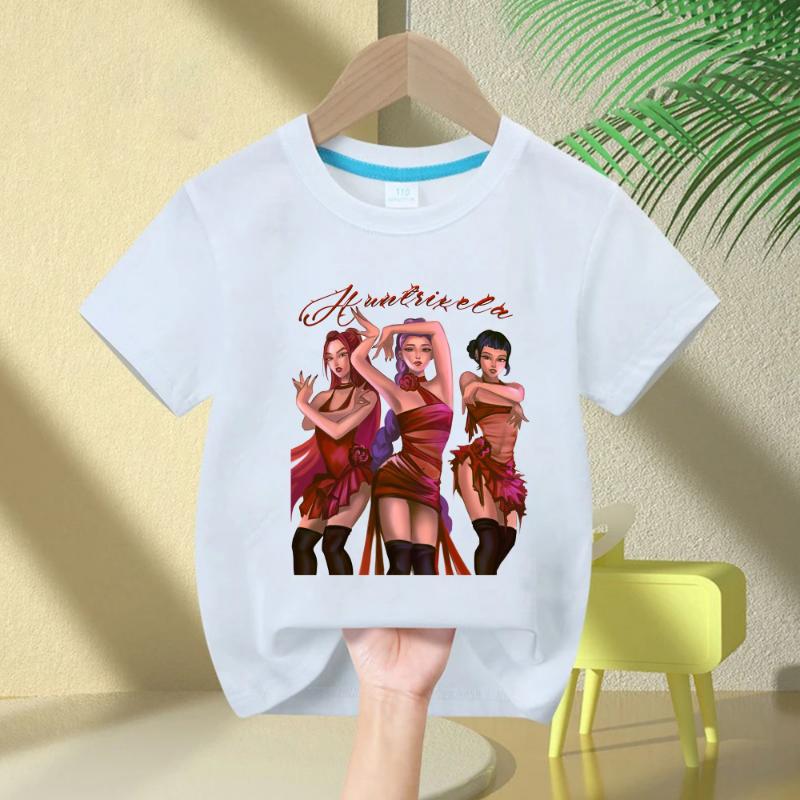 2025 KPop Demon Hunters Print Fashion Casual Tops Kids T-shirt Crew Neck Cartoon Girls Boys Tee Casual Baby Girl Clothes Rumi