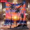 1pc 2D Tropical Beach Sunset Coconut Tree Theme Pattern Flannel Blanket, Soft HD Digital Print, Cooling Blanket All-Season Use! Soft And Breathable 10
