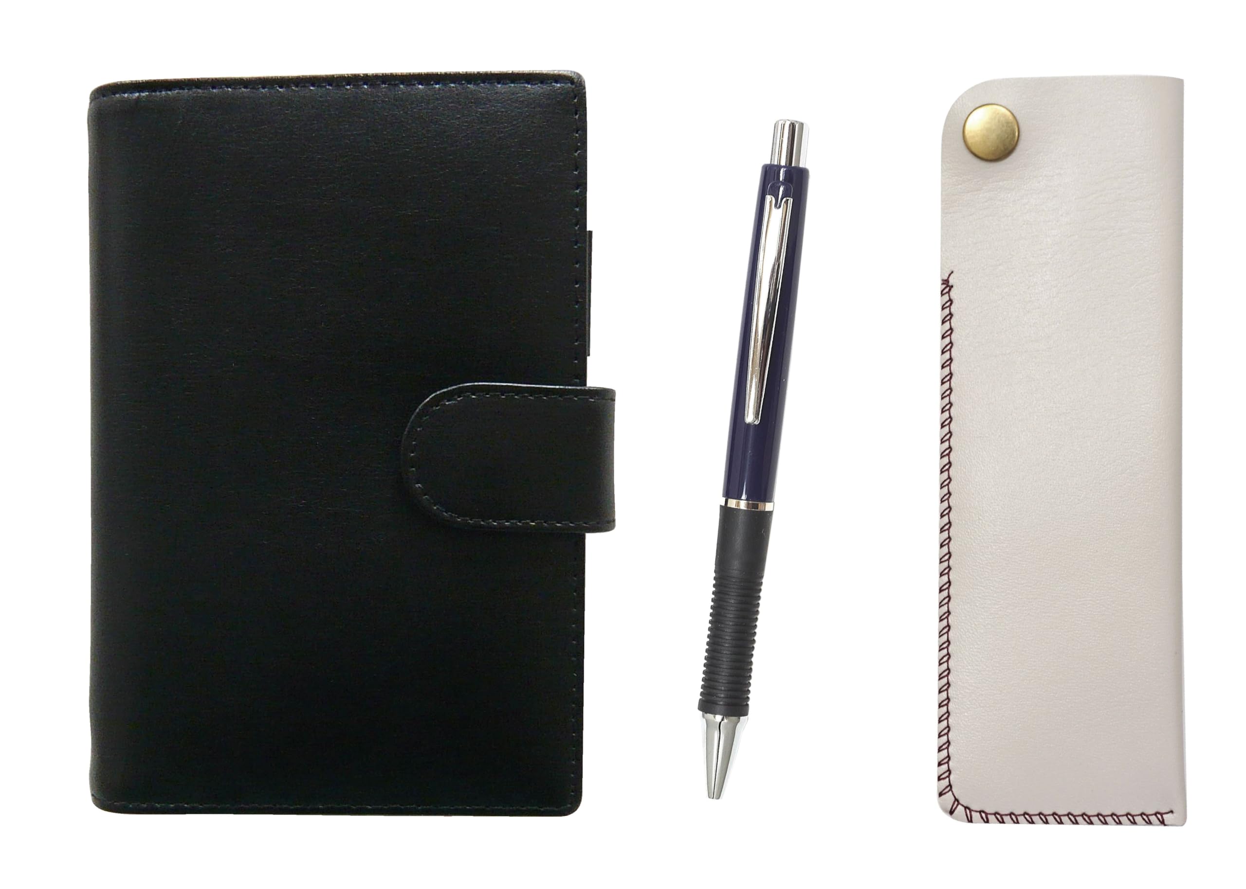 

Мини-органайзер системы B7 из коровьей кожи с белым пеналом и набором синих шариковых ручек с металлическим наконечником. Экологичная застежка-кнопка. (LS002B-NK01W-WZ13-L) синий
