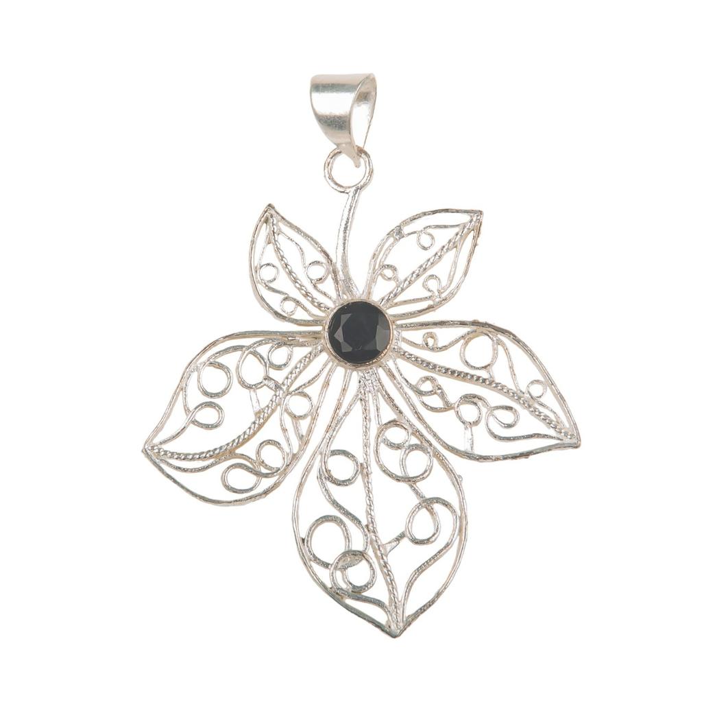 Black Onyx Gemstone 925 Sterling Silver Jewelry Handmade Pendant 2.29" For Gift CP-19-13