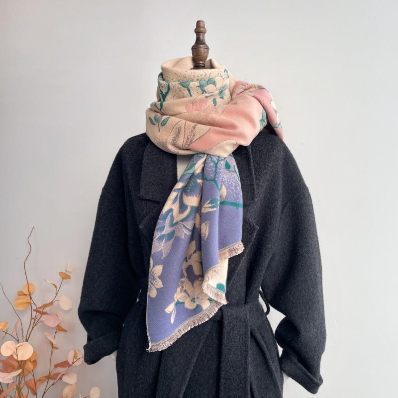 Autumn and winter elegant jacquard scarf femininity magnolia imitation cashmere shawl advanced sense thickened warm scarf