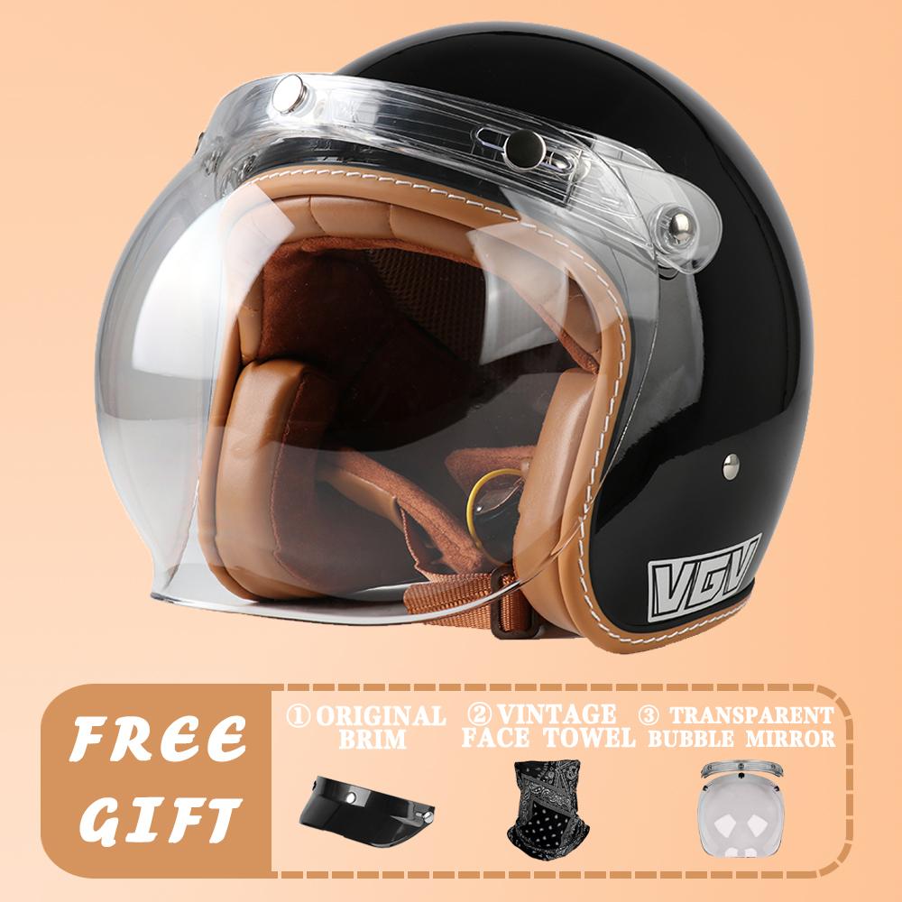 VGV DOT Certified Retro Cruise Motorcycle Helmet Men's and Women's Electric Vehicle All-season Riding Half Helmet Motorcycle 3/4