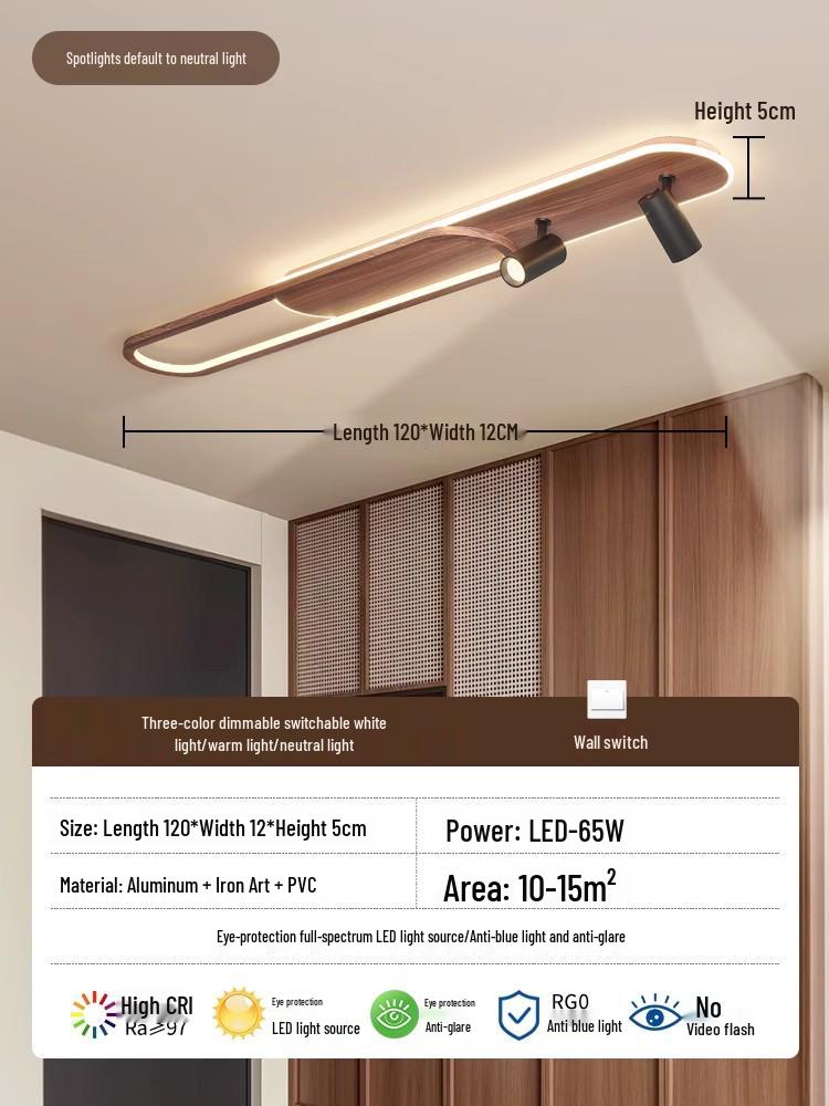Minimalist Chinese Style Wood Grain Ceiling Spotlight for Hallway, Living Room, Entrance, or Cloakroom