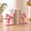 Practical Gifts for Readers 2Pcs/Set 3D Printed Pink Bow Bookends Shelves, Decorative L-Shaped Book Stoppers Home Artistic Shelf Decor Office Desktop