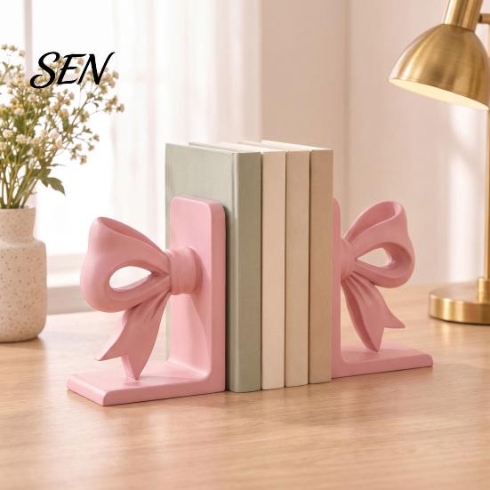 Practical Gifts for Readers 2Pcs/Set 3D Printed Pink Bow Bookends Shelves, Decorative L-Shaped Book Stoppers Home Artistic Shelf Decor Office Desktop