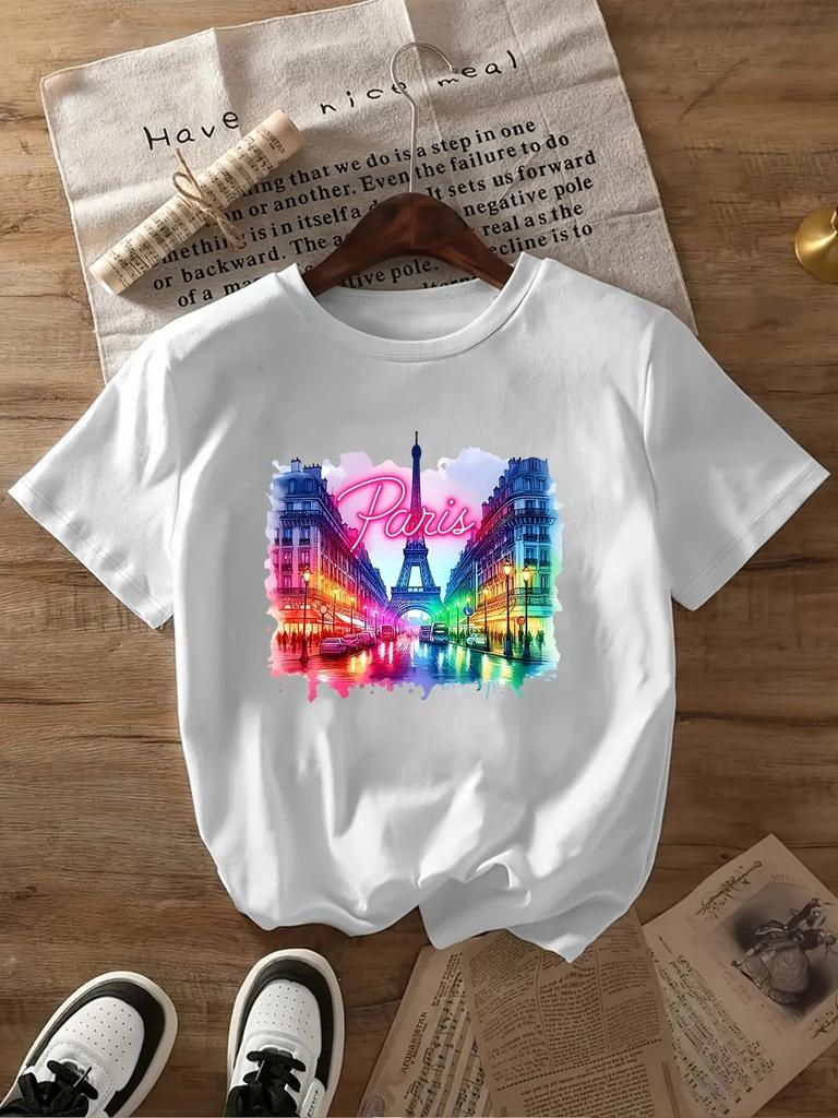 Paris Printed TShirts Casual TShirts with Short Sleeves And Spring And Summer Fashion WomenS Tops TShirts
