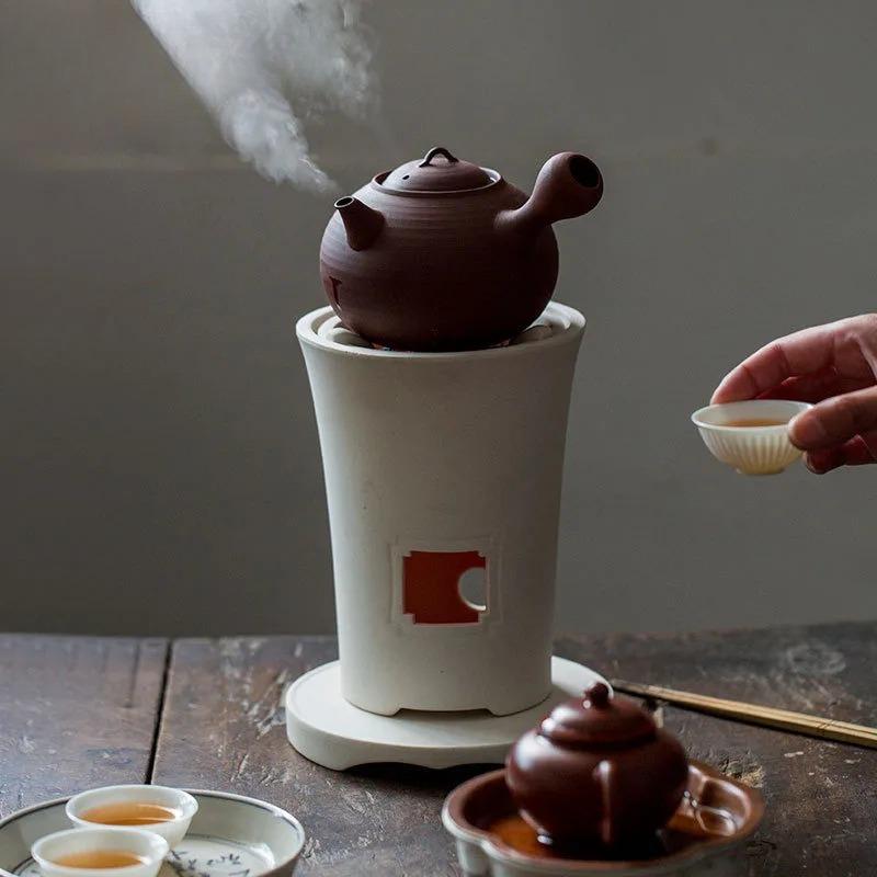 Handmade White Peat Tea Warmer Holder Alcohol Burner Stove Kettle Stand Boiling Water Carbon Furnace Cha Accessories Ornaments