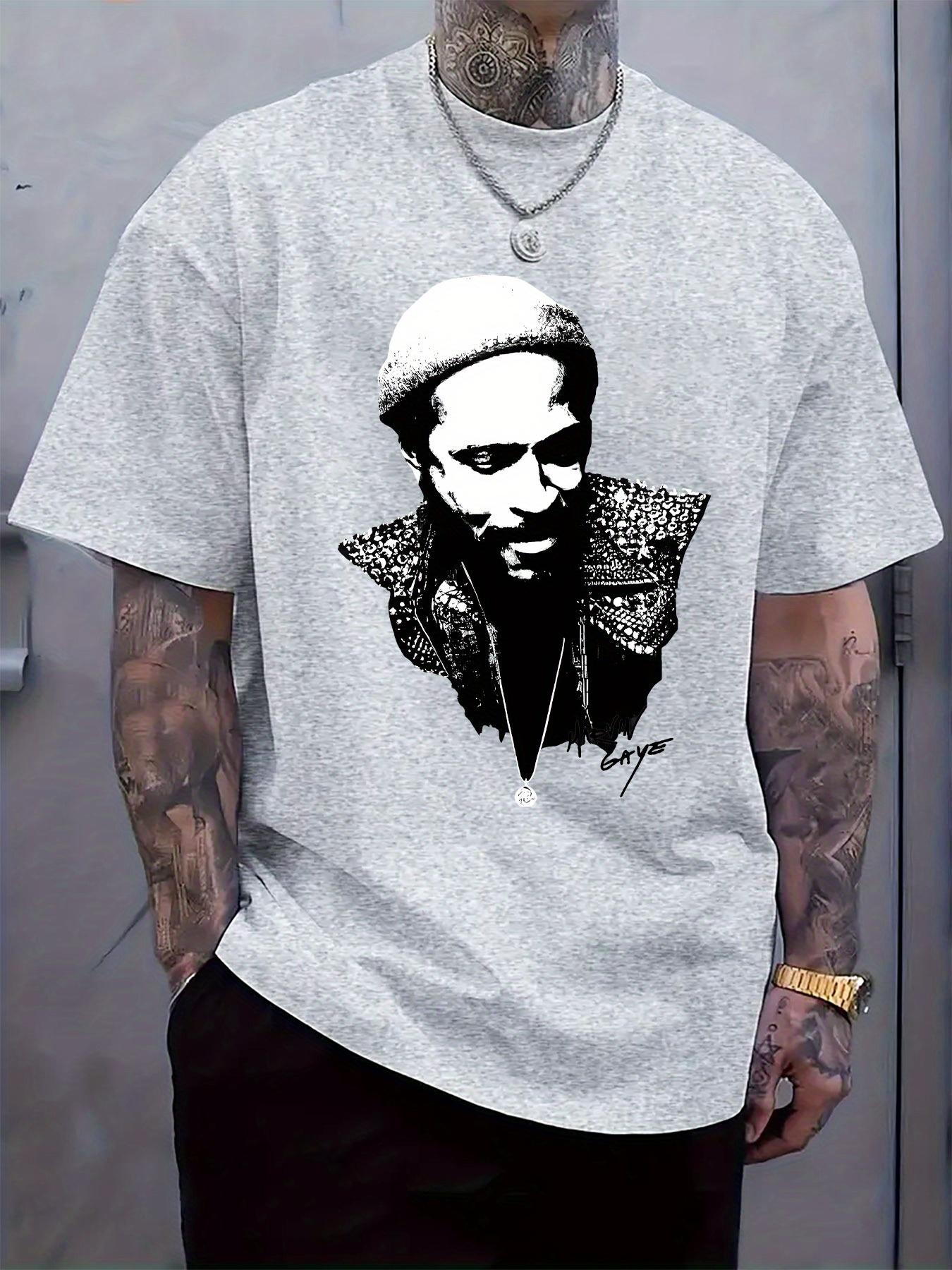 Black and White Portrait Print Tshirt - Casual Crew Neck ... XXL
