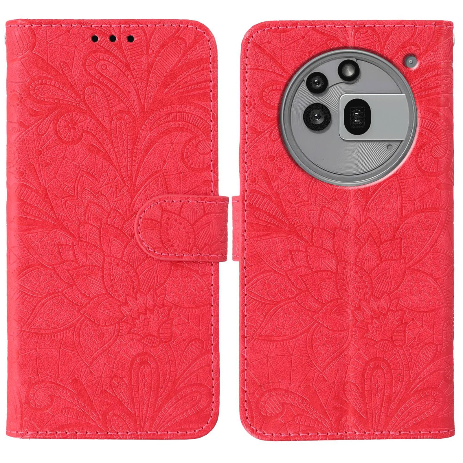 

For Nothing Phone (3a) Pro Case Lace Flowers PU Leather Flip Wallet Phone Cover Red