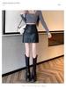 Women's High-Waist Black PU Leather A-Line Skirt – Autumn/Winter 2023, Korean Style, Slim Fit, Anti-Exposure, Short Length
