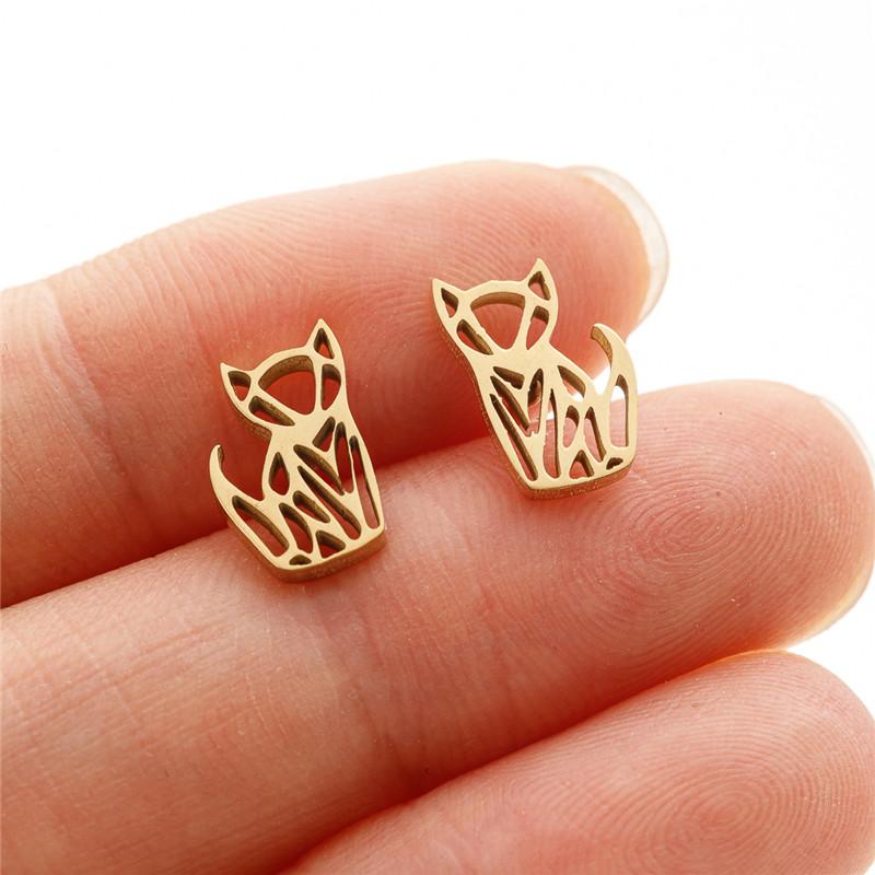 Punk Geometric Volleyball Earings Women Tiny Stainless Steel Heart Feather Triangle Umbrella Stud Earrings Pendiente Hombre
