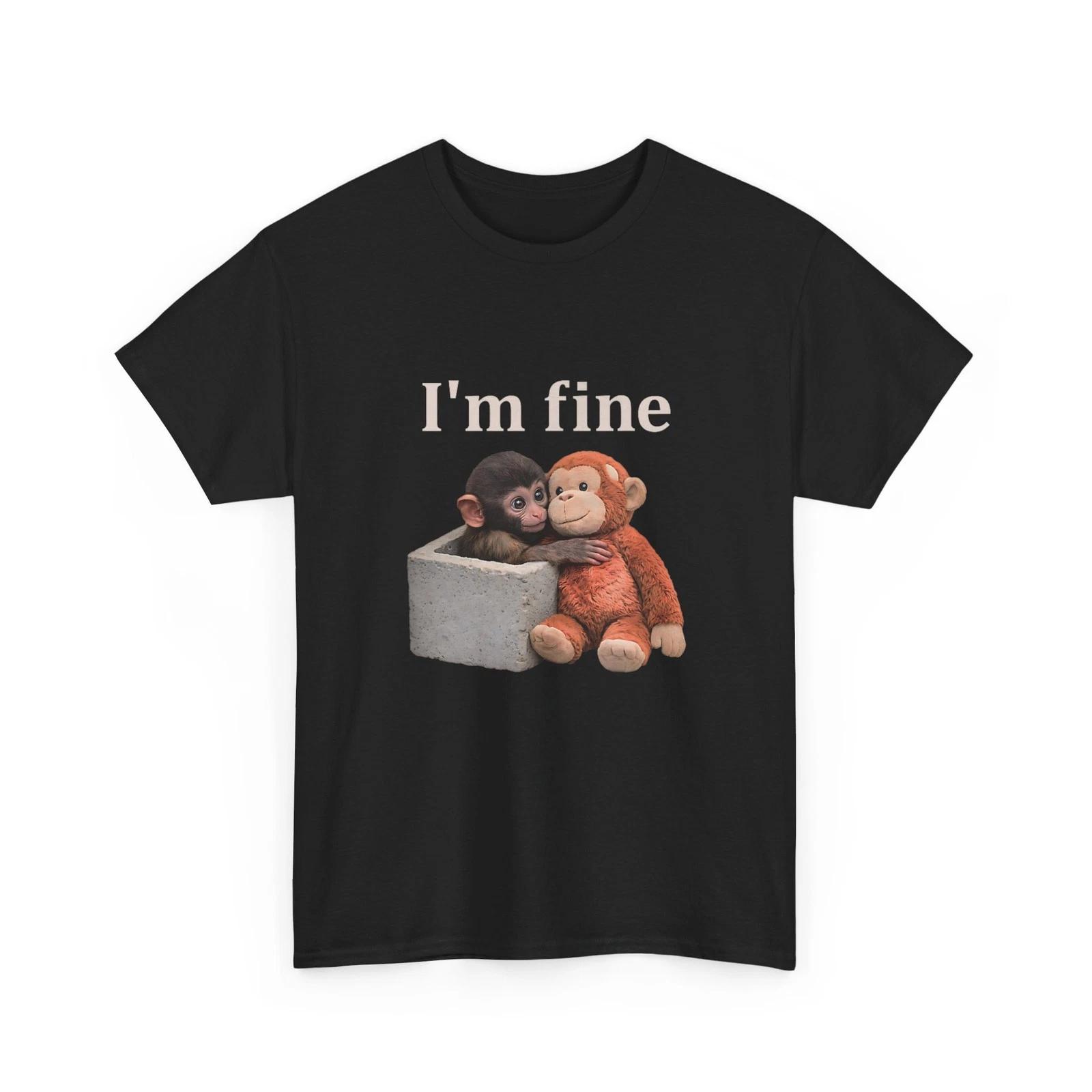 Sad Baby Punch Monkey I m Fine Shirt, Cute Baby Monkey T-Shirt L