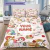 Bee Strawberry Cats Custom Name Pattern Bedding Quilt Set Quilt Cover Pillowcase Home Birthday Gift(1 * duvet cover + 2 * pillowcase, without core)