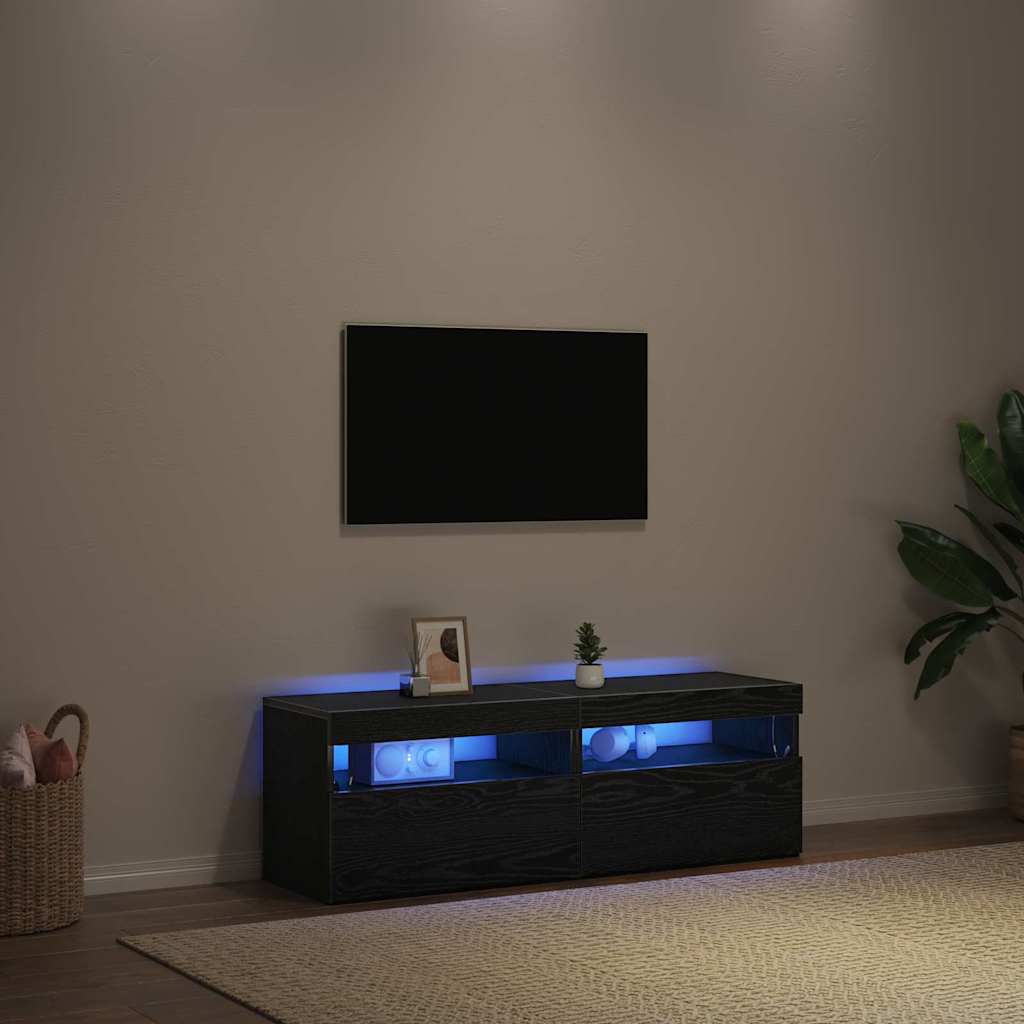 TV Cabinet with LED 2 pcs Black Oak Effect 60 x 35 x 40 cm