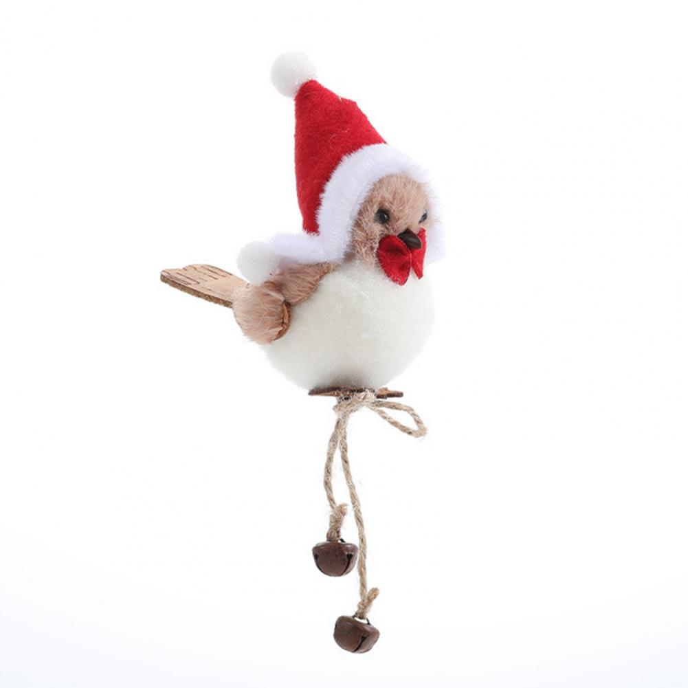 Cute Fluffy Plush Bird Christmas Tree Ornament Furry Foam Bird Figurine with Red Hat And Scarf for Desk Holiday Decoration