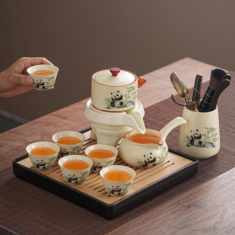 Home tea drinking office stone grinding teapot cute panda tea Ru kiln lazy tea cup business festival
