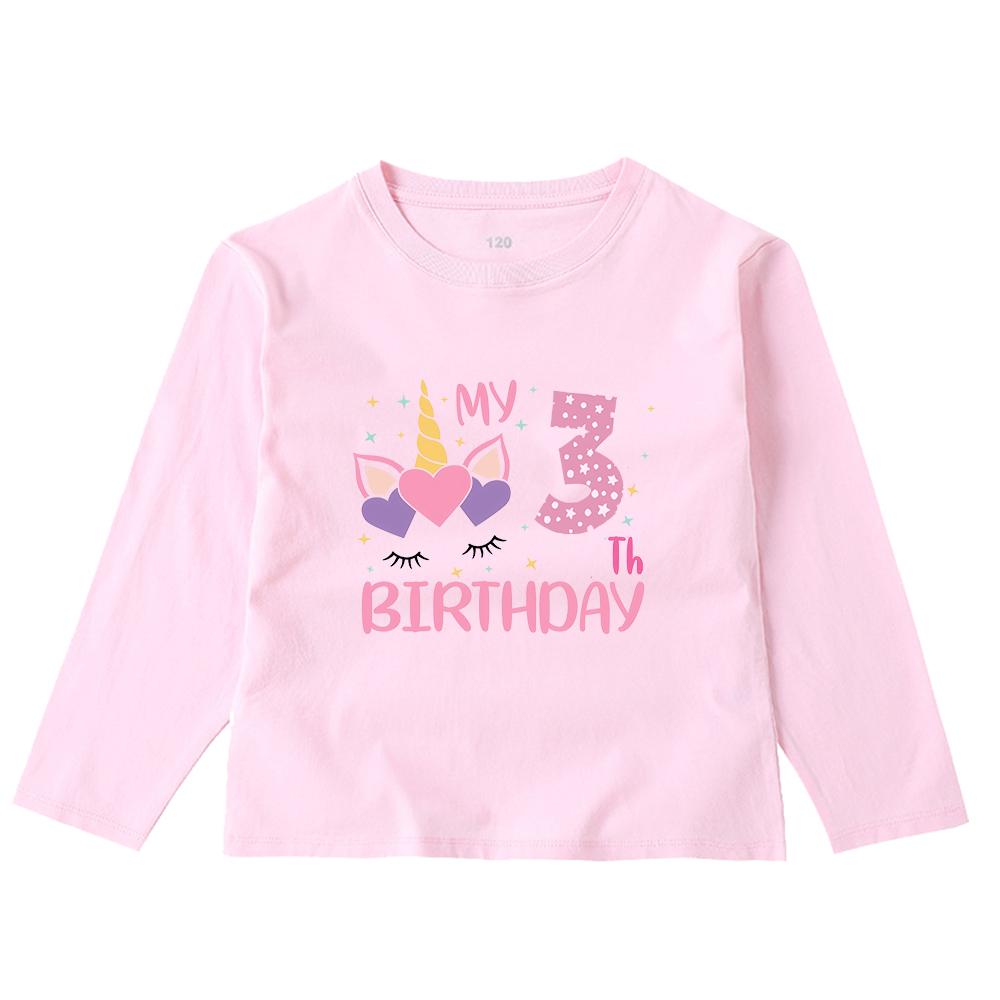 Kinder-Frühlings-Herbst-Geburtstagszahlen von 1–8 Jahren, bedrucktes, langärmliges Hemd, bedrucktes Top-Geschenk-T-Shirt für Mädchen