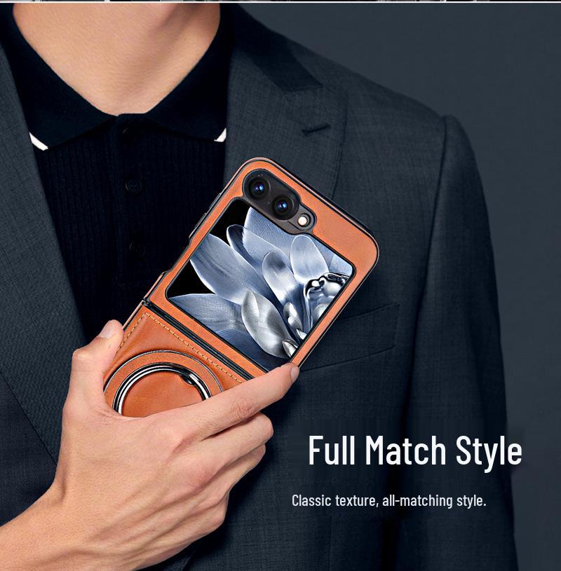 Foldable Magnetic Stand for Samsung Z Flip 5/6 - Drop-Proof Full Coverage Business Leather Case